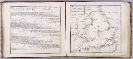 Mapa que muestra la costa de Inglaterra y Gales, placa de 